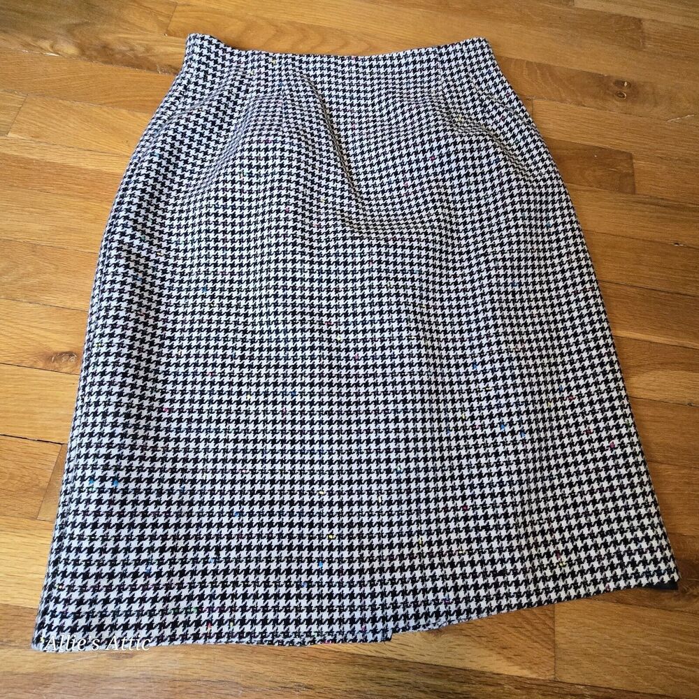 Black White Colorful Checkered Pencil Plaid Midi Skirt Norton McNaughton 8P - Picture 7 of 8